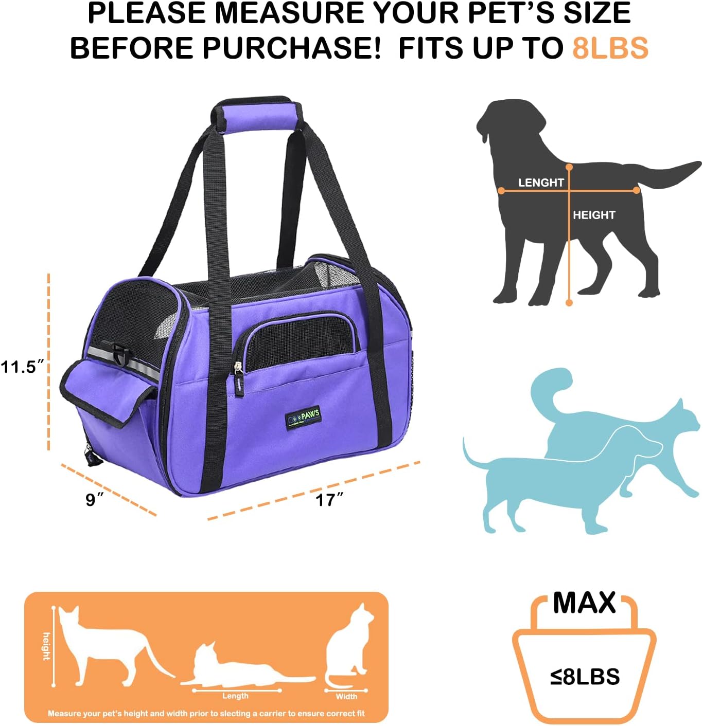 Soft-Sided Kennel Pet Carrier for Small Dogs, Cats, Puppy, Airline Approved Cat Carriers Dog Carrier Collapsible, Travel Handbag & Car Seat