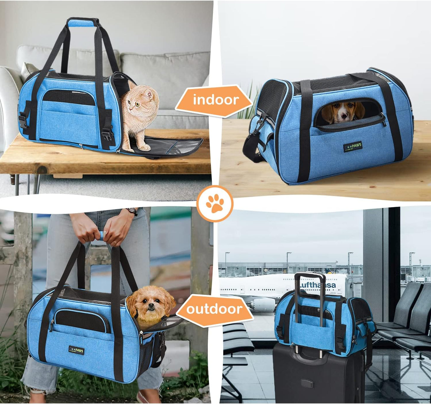 Soft-Sided Kennel Pet Carrier for Small Dogs, Cats, Puppy, Airline Approved Cat Carriers Dog Carrier Collapsible, Travel Handbag & Car Seat