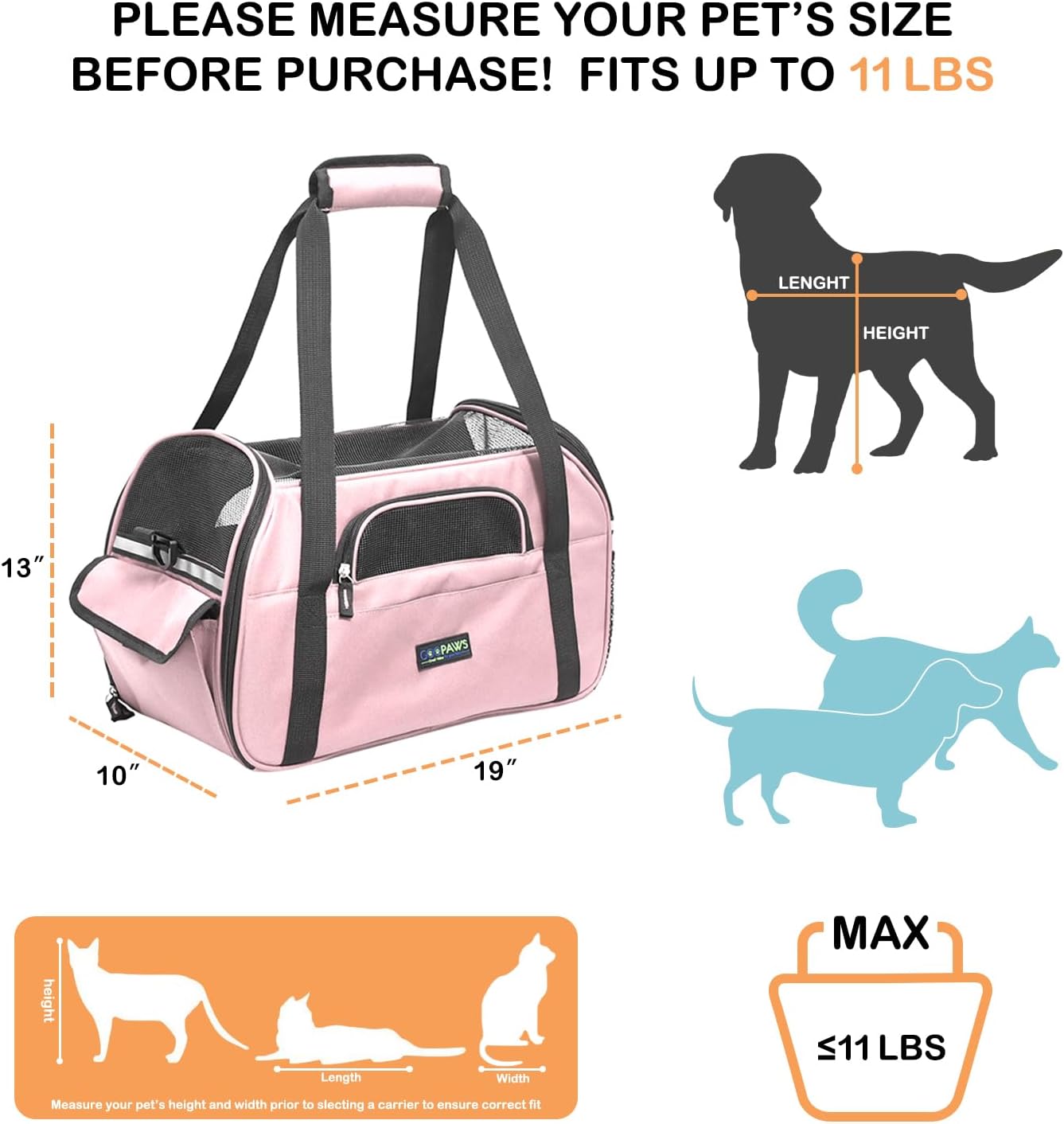 Soft-Sided Kennel Pet Carrier for Small Dogs, Cats, Puppy, Airline Approved Cat Carriers Dog Carrier Collapsible, Travel Handbag & Car Seat