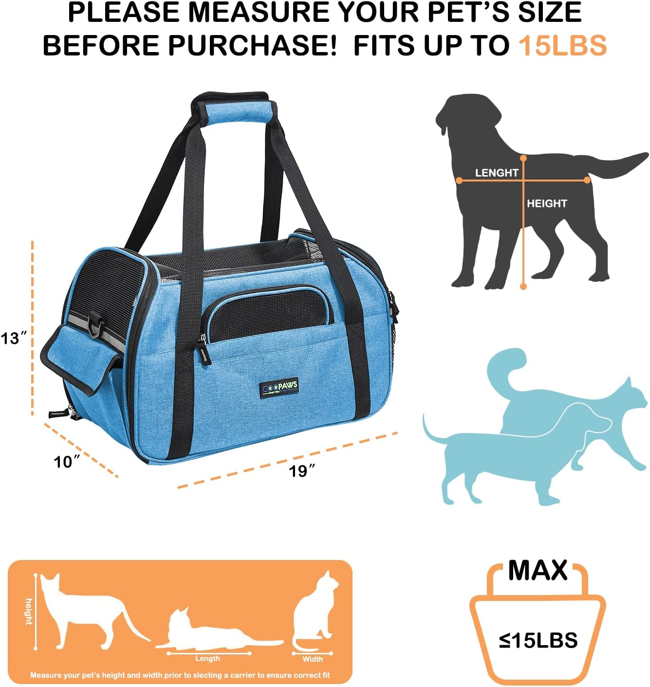 Soft-Sided Kennel Pet Carrier for Small Dogs, Cats, Puppy, Airline Approved Cat Carriers Dog Carrier Collapsible, Travel Handbag & Car Seat