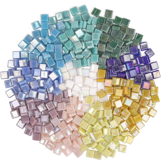 430 Pieces Multicolor Square Iridescent Glass Mosaic Tiles | 220g Pastel Glass Mosaic Pieces for DIY Crafts, Adult Mosaic Projects, Home decor and Stepping Stones