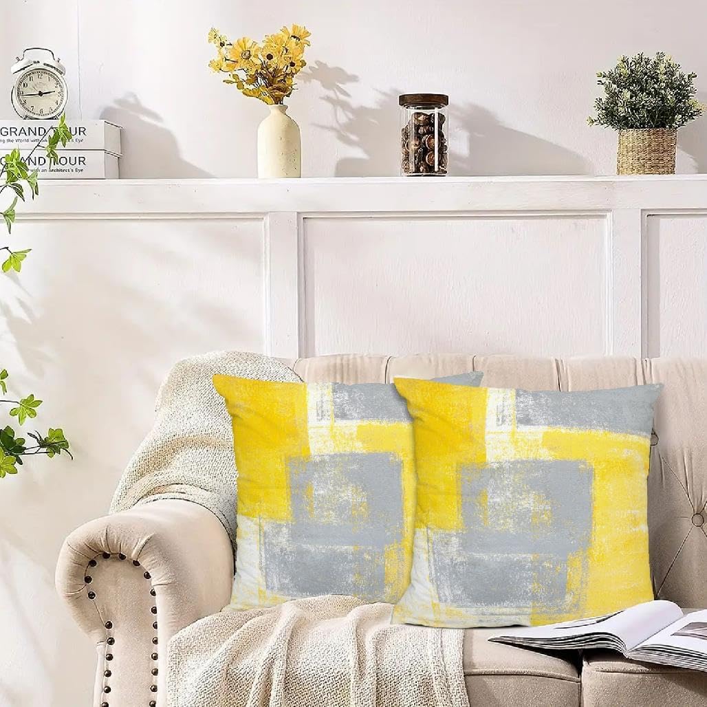 Yellow Abstract Art Artwork Pillow Cover, Gallery Modern Decorative Throw Pillows Cushion Cover for Bedroom Sofa Living Room 22 x 22 Inch Set of 2