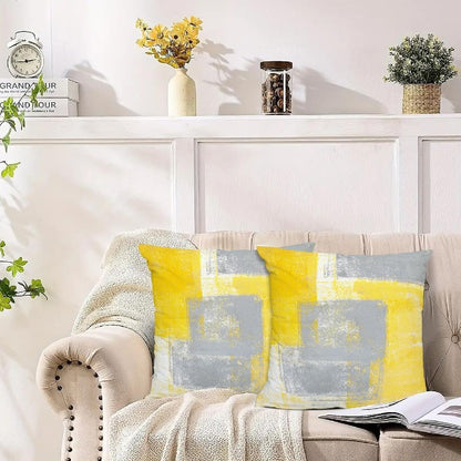 Yellow Abstract Art Artwork Pillow Cover, Gallery Modern Decorative Throw Pillows Cushion Cover for Bedroom Sofa Living Room 22 x 22 Inch Set of 2