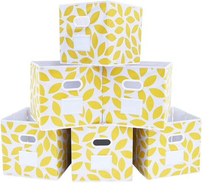Fabric Storage Bins Cubes Baskets Containers with Dual Plastic Handles for Home Closet Bedroom Drawers Organizers, Flodable, Set of 6 (Yellow)
