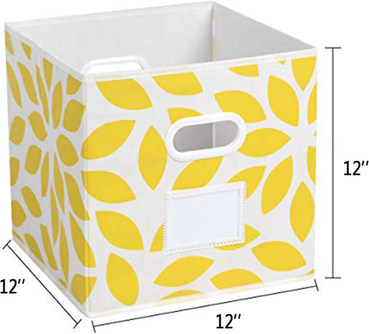 Fabric Storage Bins Cubes Baskets Containers with Dual Plastic Handles for Home Closet Bedroom Drawers Organizers, Flodable, Set of 6 (Yellow)