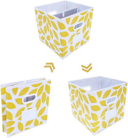 Fabric Storage Bins Cubes Baskets Containers with Dual Plastic Handles for Home Closet Bedroom Drawers Organizers, Flodable, Set of 6 (Yellow)