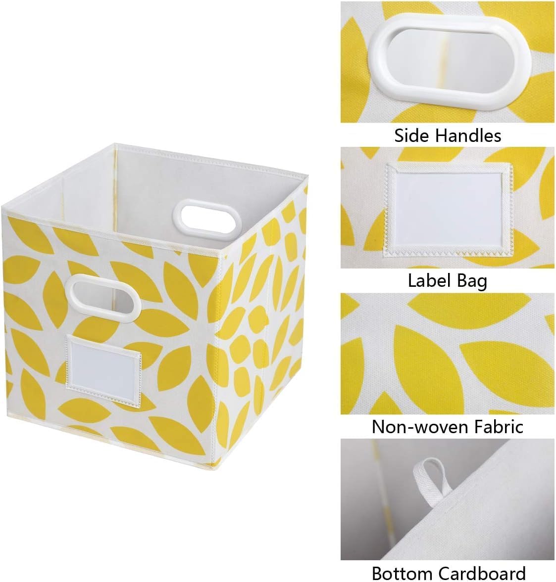 Fabric Storage Bins Cubes Baskets Containers with Dual Plastic Handles for Home Closet Bedroom Drawers Organizers, Flodable, Set of 6 (Yellow)