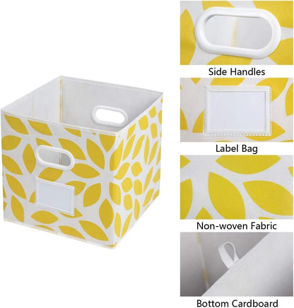 Fabric Storage Bins Cubes Baskets Containers with Dual Plastic Handles for Home Closet Bedroom Drawers Organizers, Flodable, Set of 6 (Yellow)
