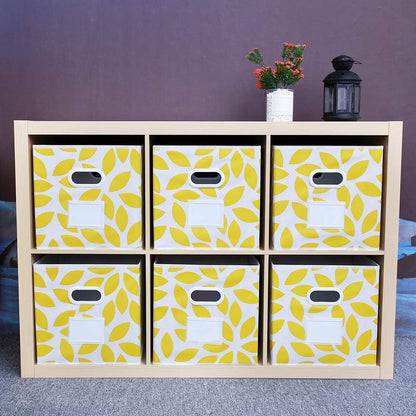 Fabric Storage Bins Cubes Baskets Containers with Dual Plastic Handles for Home Closet Bedroom Drawers Organizers, Flodable, Set of 6 (Yellow)