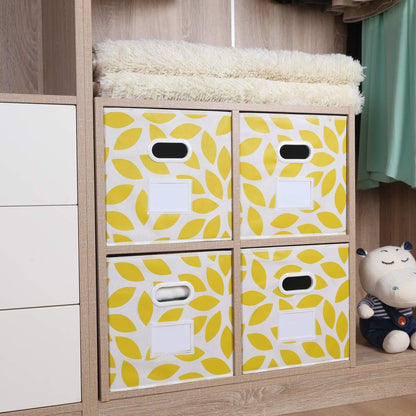 Fabric Storage Bins Cubes Baskets Containers with Dual Plastic Handles for Home Closet Bedroom Drawers Organizers, Flodable, Set of 6 (Yellow)