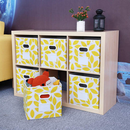Fabric Storage Bins Cubes Baskets Containers with Dual Plastic Handles for Home Closet Bedroom Drawers Organizers, Flodable, Set of 6 (Yellow)