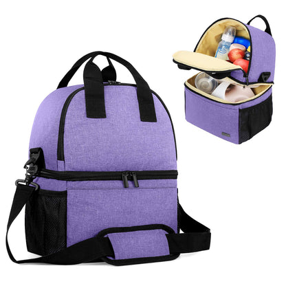 Double Layer Breast Pump Tote Bag with Cooler Compartment, Purple | Pumping Bag Fits for Spectra S1, S2, Breast Milk Travel Tote Bag for Working Moms(Bag Only)