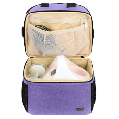 Double Layer Breast Pump Tote Bag with Cooler Compartment, Purple | Pumping Bag Fits for Spectra S1, S2, Breast Milk Travel Tote Bag for Working Moms(Bag Only)
