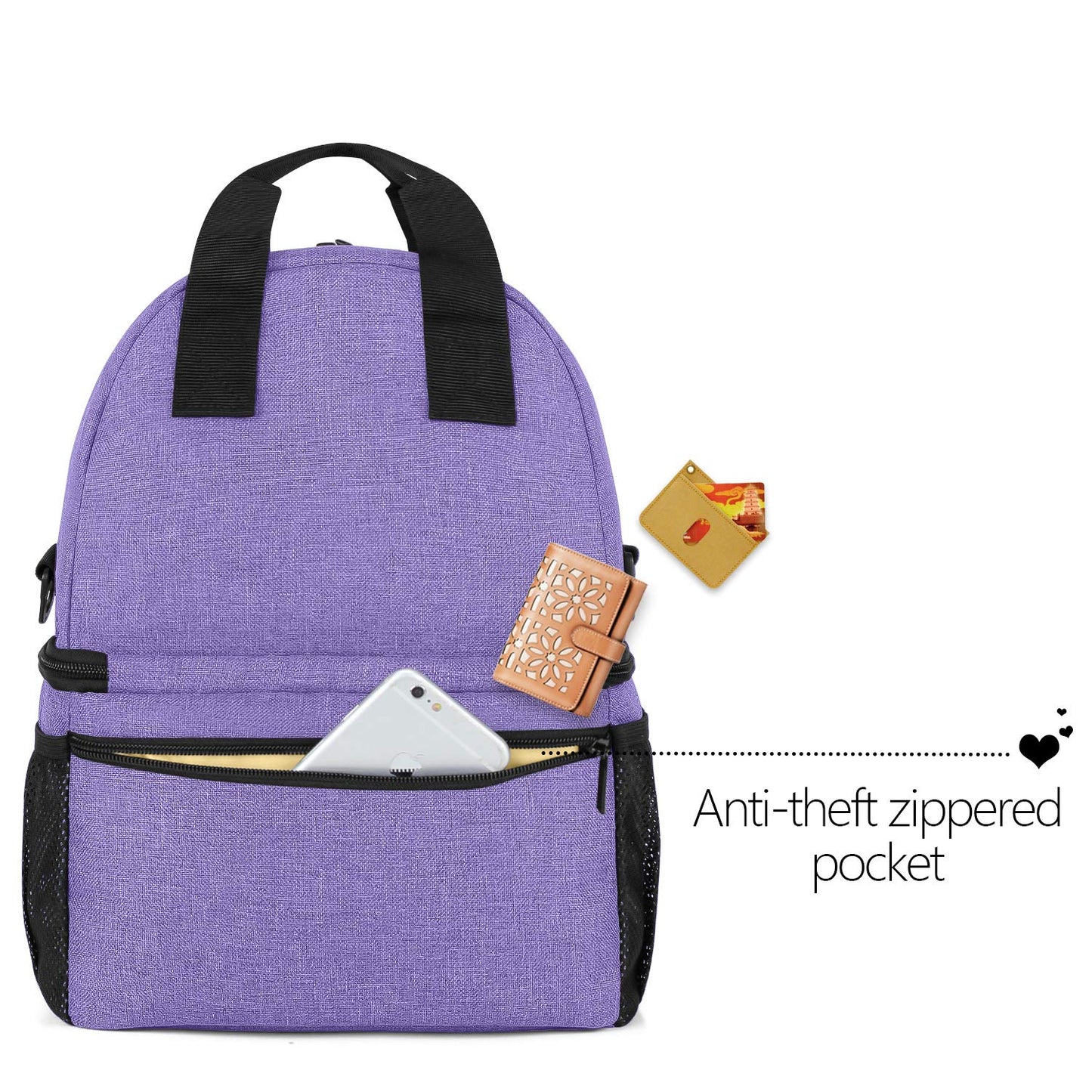 Double Layer Breast Pump Tote Bag with Cooler Compartment, Purple | Pumping Bag Fits for Spectra S1, S2, Breast Milk Travel Tote Bag for Working Moms(Bag Only)