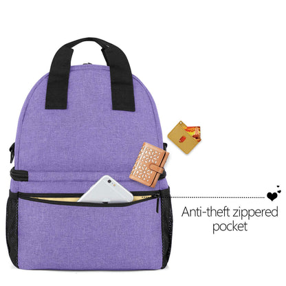 Double Layer Breast Pump Tote Bag with Cooler Compartment, Purple | Pumping Bag Fits for Spectra S1, S2, Breast Milk Travel Tote Bag for Working Moms(Bag Only)
