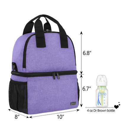Double Layer Breast Pump Tote Bag with Cooler Compartment, Purple | Pumping Bag Fits for Spectra S1, S2, Breast Milk Travel Tote Bag for Working Moms(Bag Only)