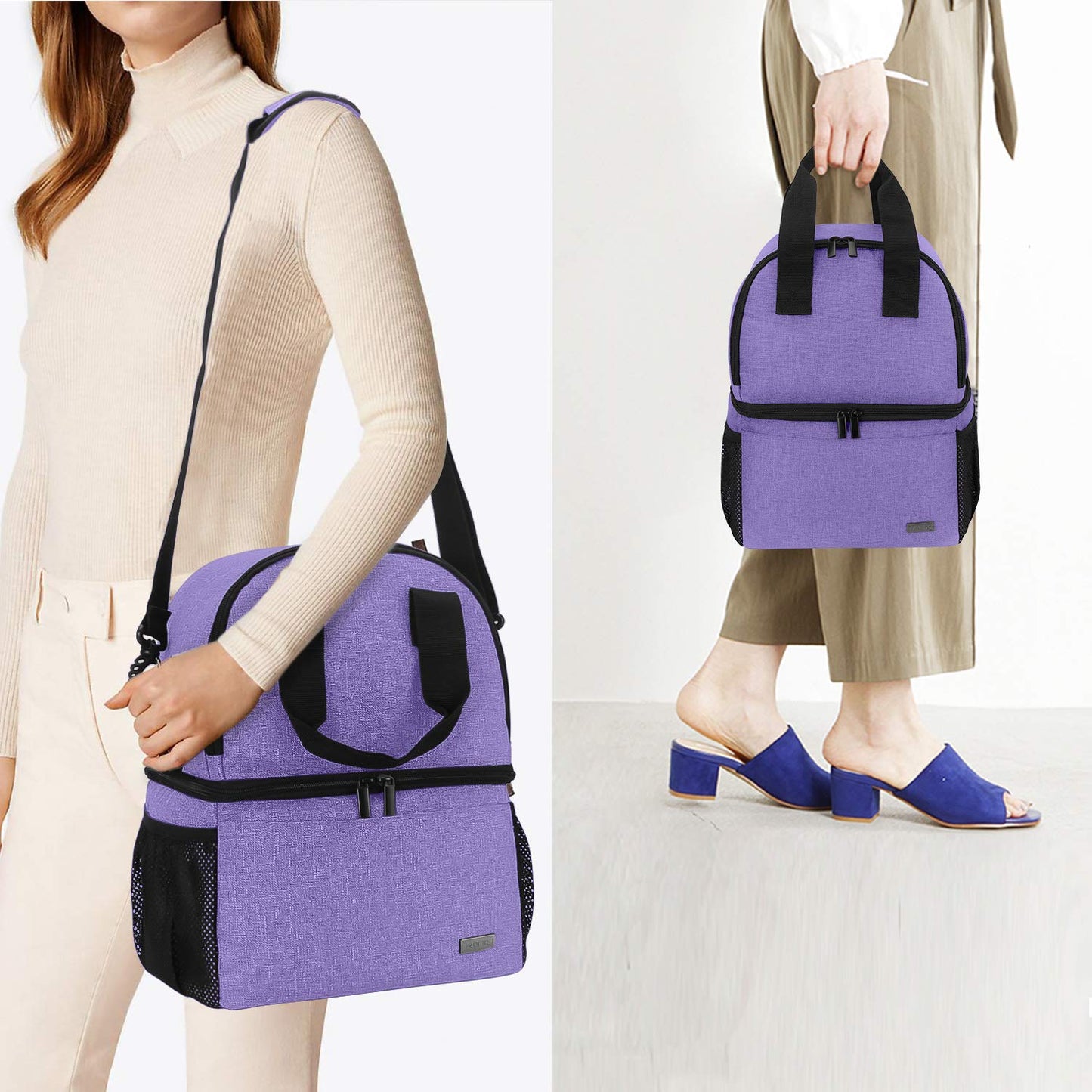 Double Layer Breast Pump Tote Bag with Cooler Compartment, Purple | Pumping Bag Fits for Spectra S1, S2, Breast Milk Travel Tote Bag for Working Moms(Bag Only)