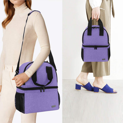 Double Layer Breast Pump Tote Bag with Cooler Compartment, Purple | Pumping Bag Fits for Spectra S1, S2, Breast Milk Travel Tote Bag for Working Moms(Bag Only)