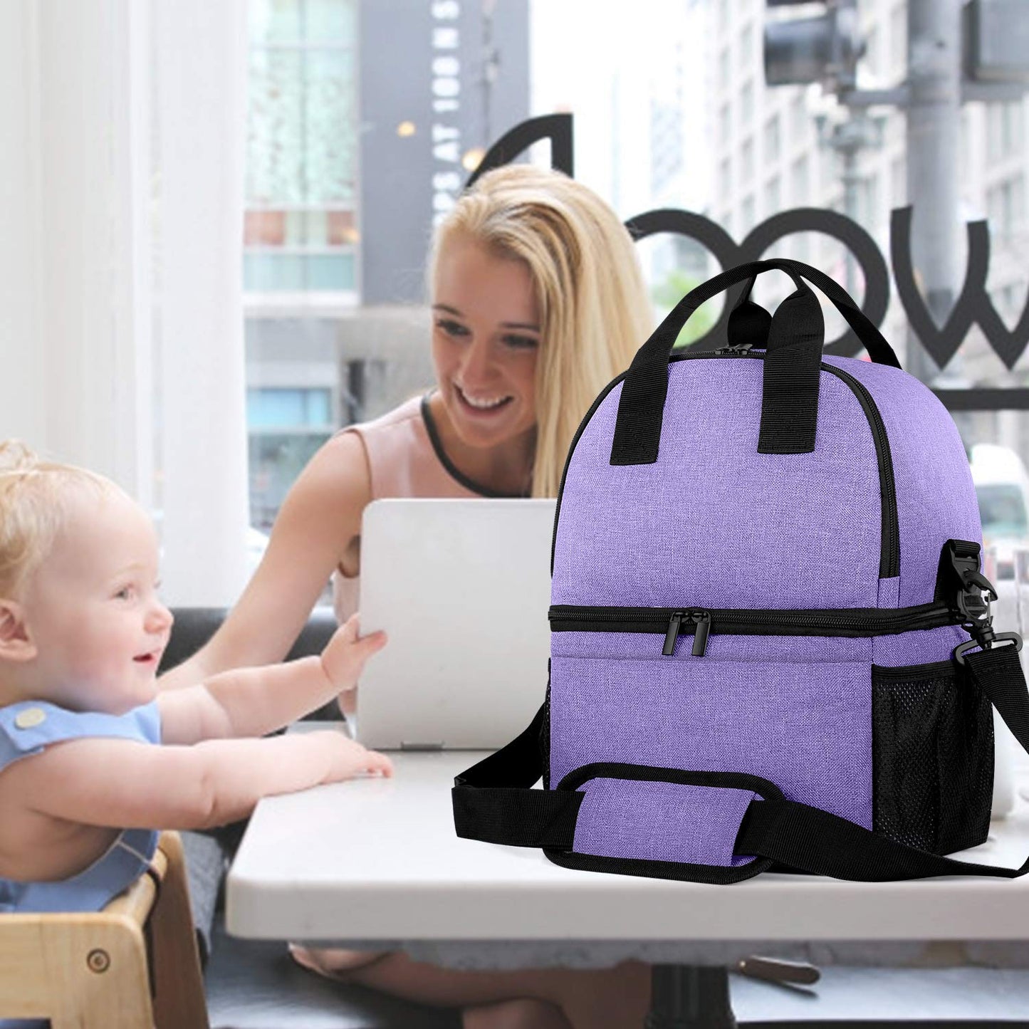 Double Layer Breast Pump Tote Bag with Cooler Compartment, Purple | Pumping Bag Fits for Spectra S1, S2, Breast Milk Travel Tote Bag for Working Moms(Bag Only)