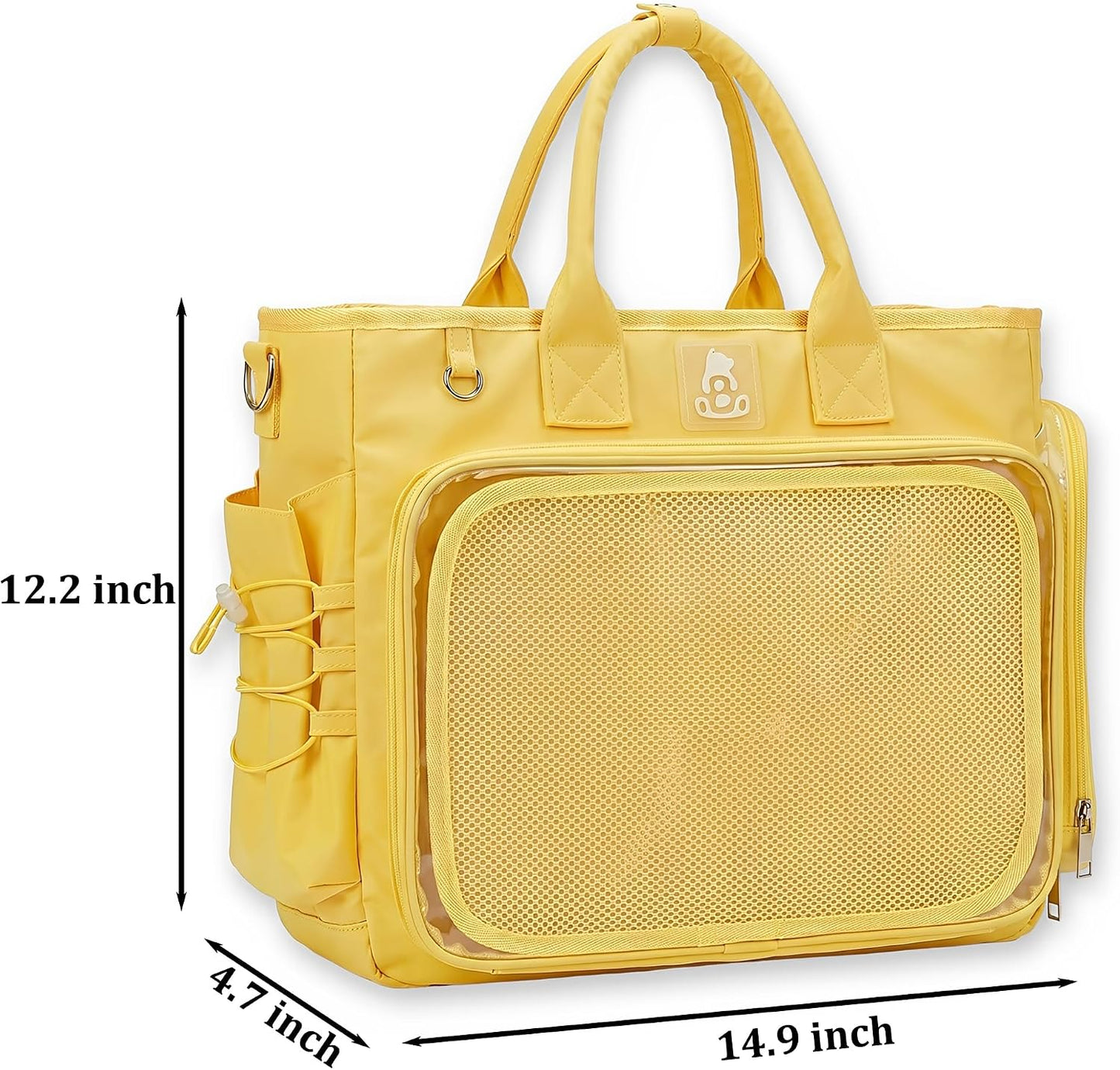 Large Ita Backpack Crossbody Tote Bag, Pin Display Purse, Yellow | 4-Way Convertible Kawaii Pin Backpack with Clear Window Mesh Texture Insert for Kpop Fan Anime Cosplay (Pins Not Included)