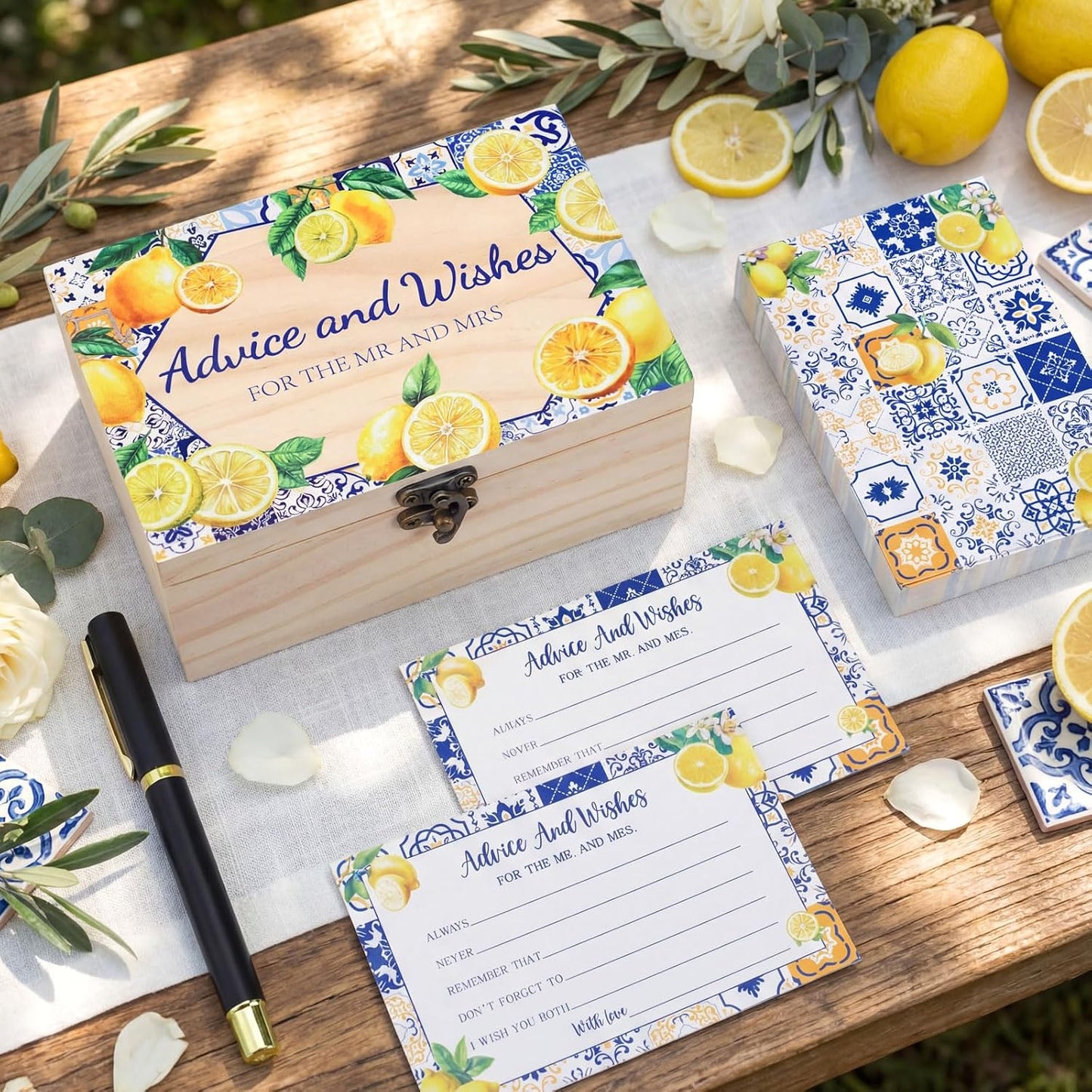 60 Pcs Advice And Wishes For The Mr And Mrs Wedding Cards Box, Bridal Shower Games Advice And Wishes Cards For Bride And Groom, Bridal Shower Decorations(Capri Lemon)