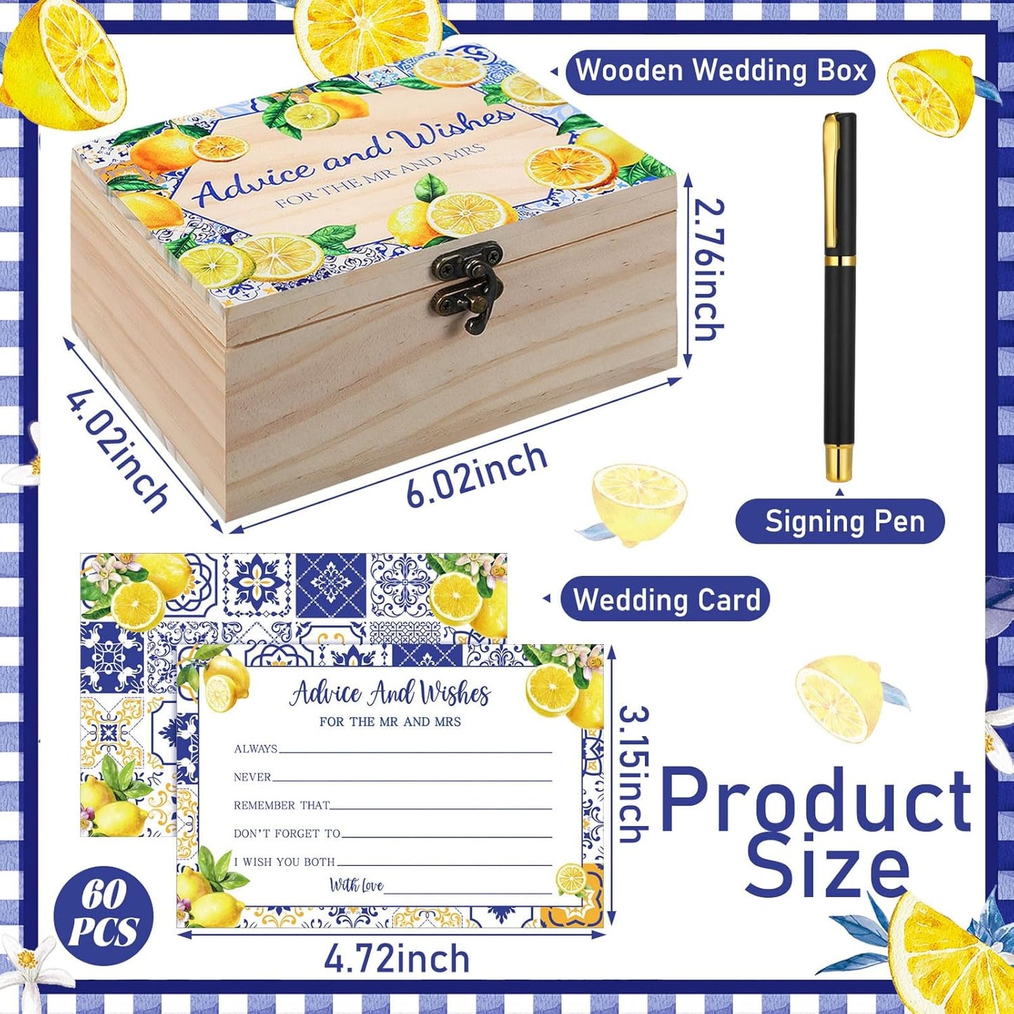 60 Pcs Advice And Wishes For The Mr And Mrs Wedding Cards Box, Bridal Shower Games Advice And Wishes Cards For Bride And Groom, Bridal Shower Decorations(Capri Lemon)