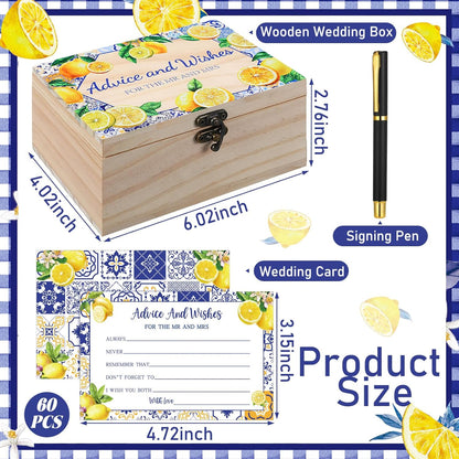 60 Pcs Advice And Wishes For The Mr And Mrs Wedding Cards Box, Bridal Shower Games Advice And Wishes Cards For Bride And Groom, Bridal Shower Decorations(Capri Lemon)