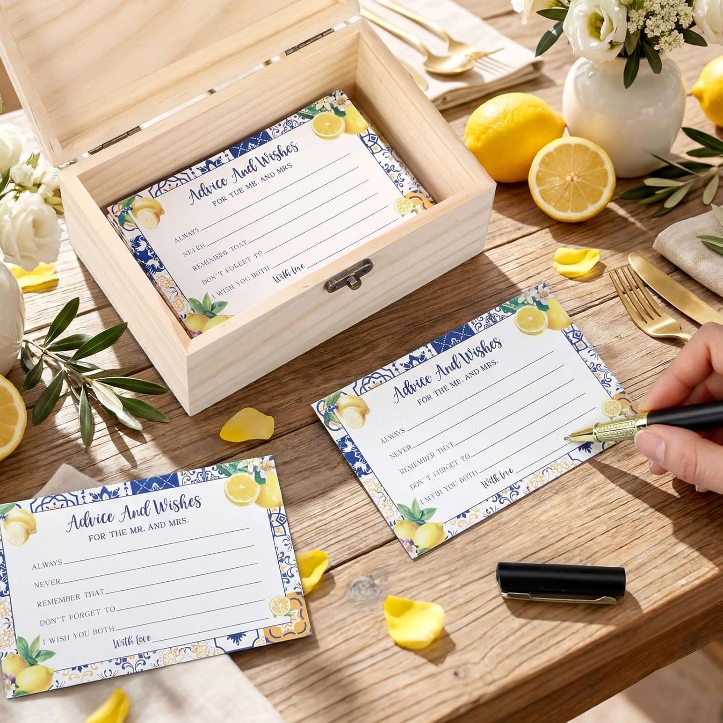 60 Pcs Advice And Wishes For The Mr And Mrs Wedding Cards Box, Bridal Shower Games Advice And Wishes Cards For Bride And Groom, Bridal Shower Decorations(Capri Lemon)