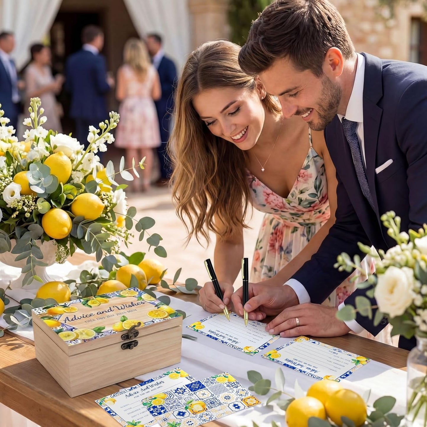 60 Pcs Advice And Wishes For The Mr And Mrs Wedding Cards Box, Bridal Shower Games Advice And Wishes Cards For Bride And Groom, Bridal Shower Decorations(Capri Lemon)