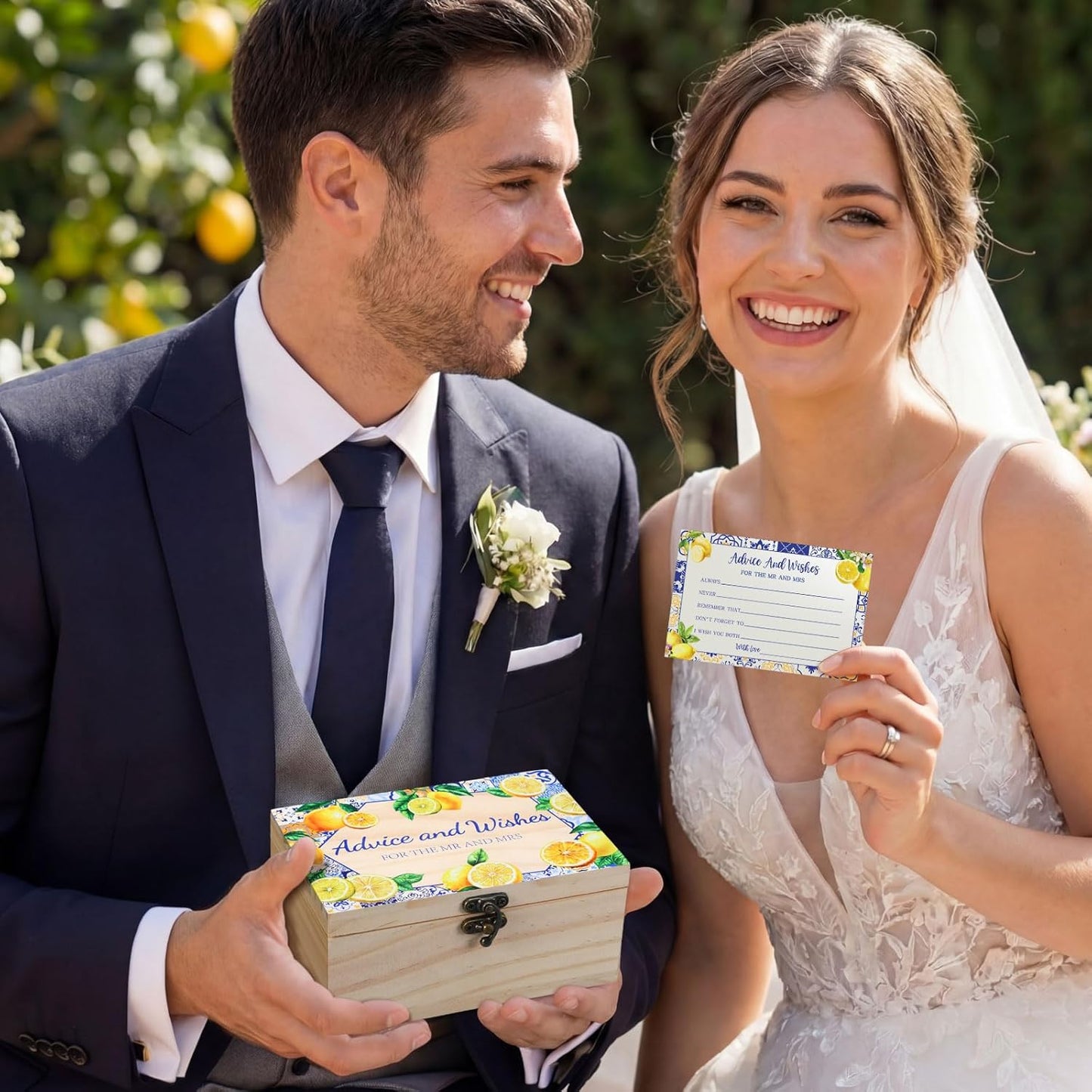 60 Pcs Advice And Wishes For The Mr And Mrs Wedding Cards Box, Bridal Shower Games Advice And Wishes Cards For Bride And Groom, Bridal Shower Decorations(Capri Lemon)