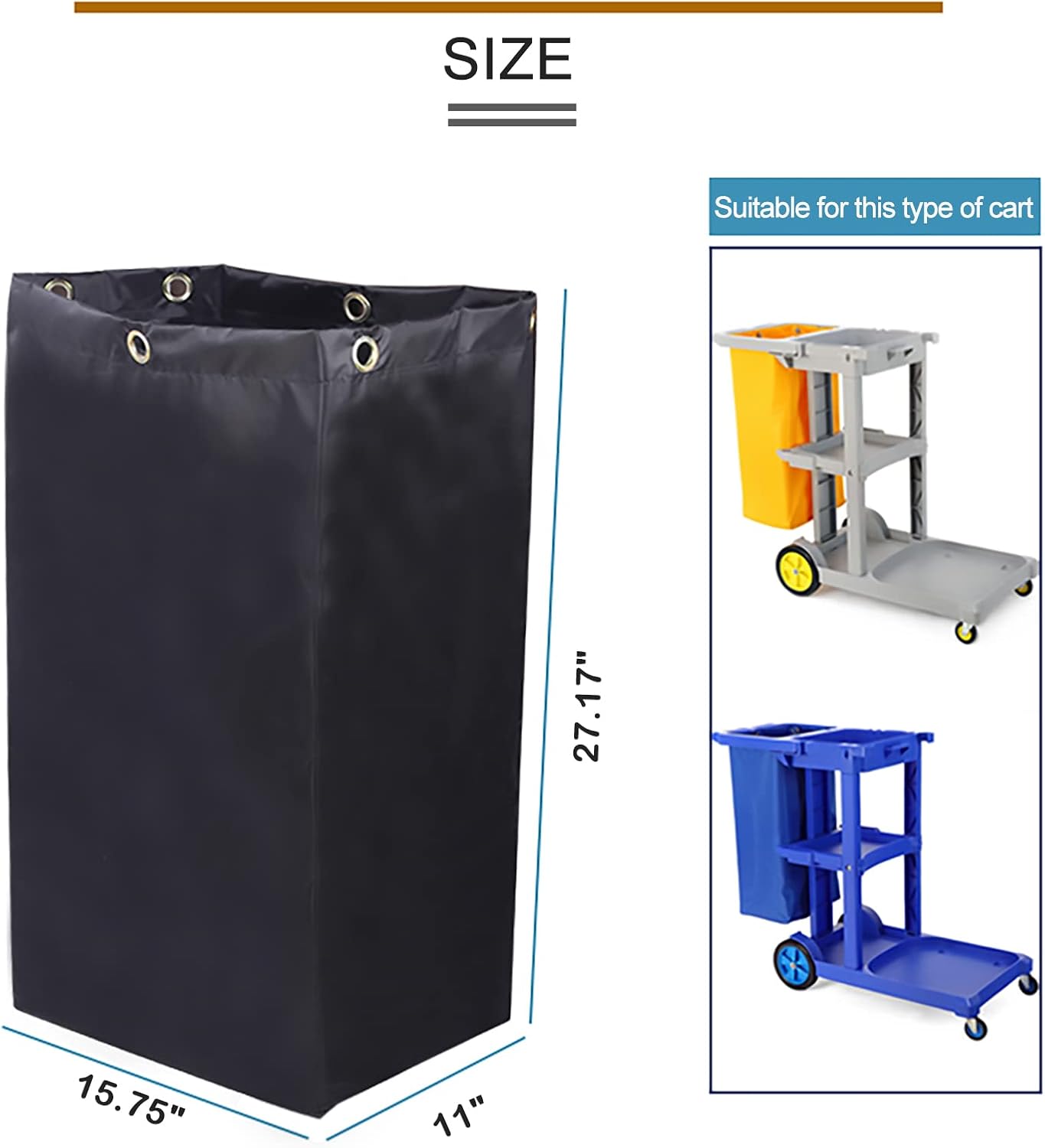 Replacement Janitorial Cart Bag, High Capacity Waterproof Thickened Housekeeping Commercial Janitorial Cleaning Cart Bag with 6 Brass Grommets - 25 Gallon (Yellow)