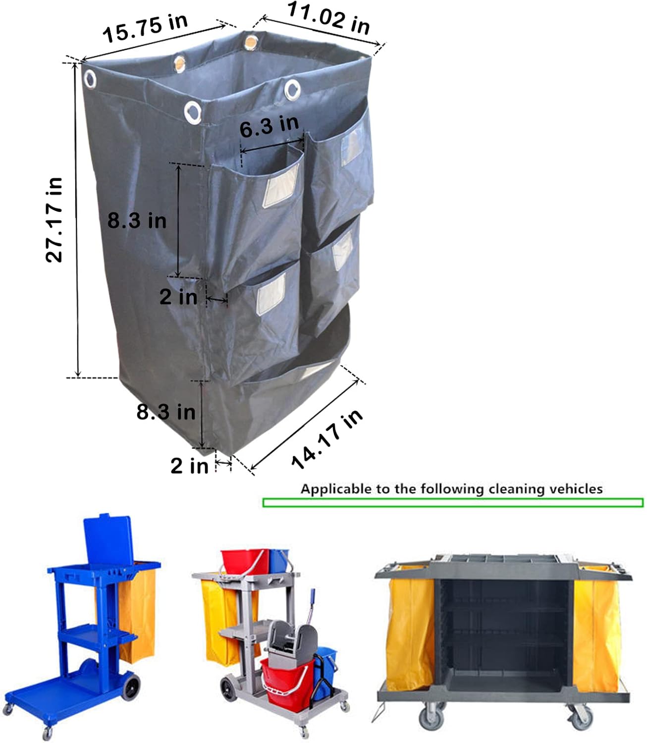 Replacement Janitorial Cart Bag, High Capacity Waterproof Thickened Housekeeping Commercial Janitorial Cleaning Cart Bag with 6 Brass Grommets - 25 Gallon (Yellow)