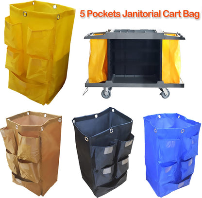 Replacement Janitorial Cart Bag, High Capacity Waterproof Thickened Housekeeping Commercial Janitorial Cleaning Cart Bag with 6 Brass Grommets - 25 Gallon (Yellow)