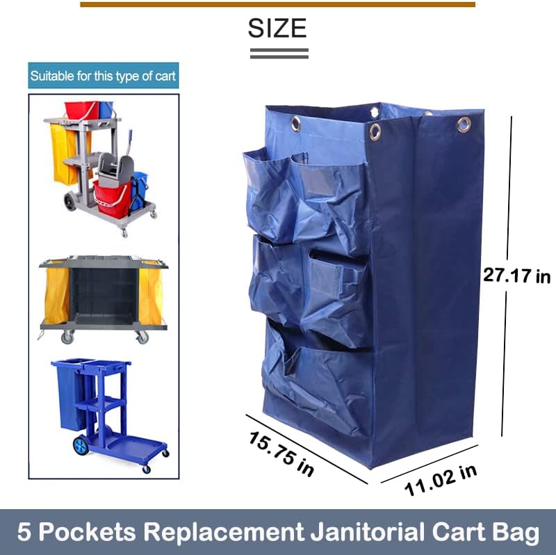 Replacement Janitorial Cart Bag, High Capacity Waterproof Thickened Housekeeping Commercial Janitorial Cleaning Cart Bag with 6 Brass Grommets - 25 Gallon (Yellow)
