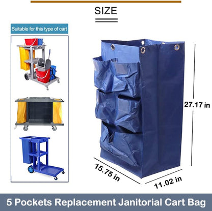 Replacement Janitorial Cart Bag, High Capacity Waterproof Thickened Housekeeping Commercial Janitorial Cleaning Cart Bag with 6 Brass Grommets - 25 Gallon (Yellow)