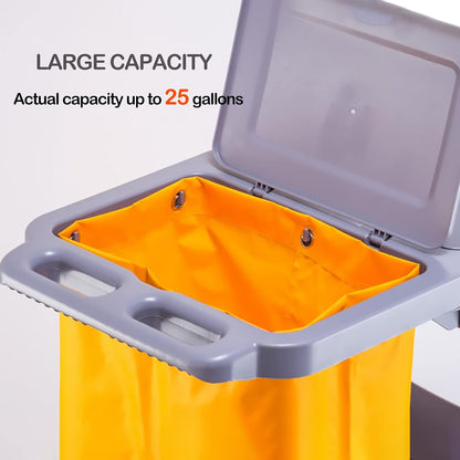 Replacement Janitorial Cart Bag, High Capacity Waterproof Thickened Housekeeping Commercial Janitorial Cleaning Cart Bag with 6 Brass Grommets - 25 Gallon (Yellow)