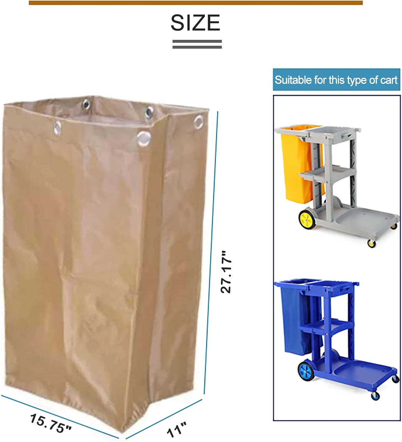 Replacement Janitorial Cart Bag, High Capacity Waterproof Thickened Housekeeping Commercial Janitorial Cleaning Cart Bag with 6 Brass Grommets - 25 Gallon (Yellow)