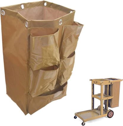 Replacement Janitorial Cart Bag, High Capacity Waterproof Thickened Housekeeping Commercial Janitorial Cleaning Cart Bag with 6 Brass Grommets - 25 Gallon (Yellow)