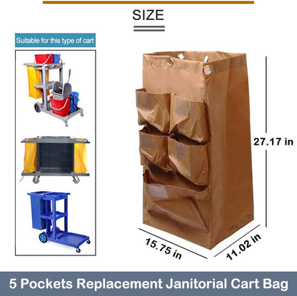 Replacement Janitorial Cart Bag, High Capacity Waterproof Thickened Housekeeping Commercial Janitorial Cleaning Cart Bag with 6 Brass Grommets - 25 Gallon (Yellow)