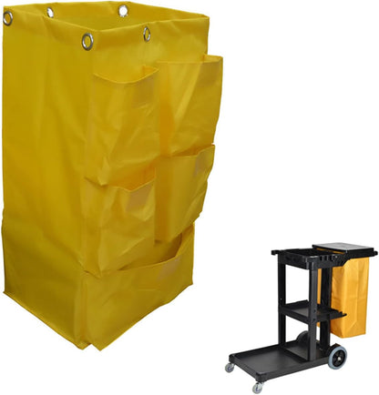 Replacement Janitorial Cart Bag, High Capacity Waterproof Thickened Housekeeping Commercial Janitorial Cleaning Cart Bag with 6 Brass Grommets - 25 Gallon (Yellow)
