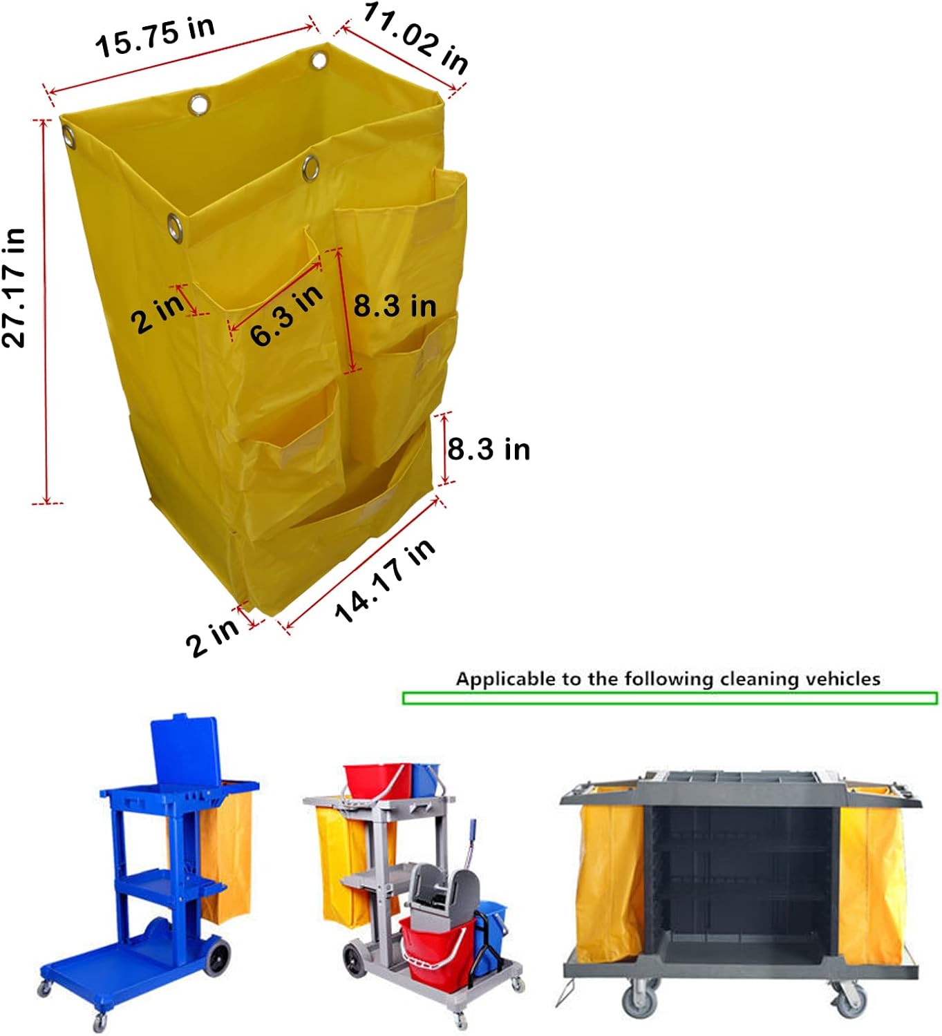 Replacement Janitorial Cart Bag, High Capacity Waterproof Thickened Housekeeping Commercial Janitorial Cleaning Cart Bag with 6 Brass Grommets - 25 Gallon (Yellow)