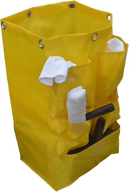 Replacement Janitorial Cart Bag, High Capacity Waterproof Thickened Housekeeping Commercial Janitorial Cleaning Cart Bag with 6 Brass Grommets - 25 Gallon (Yellow)