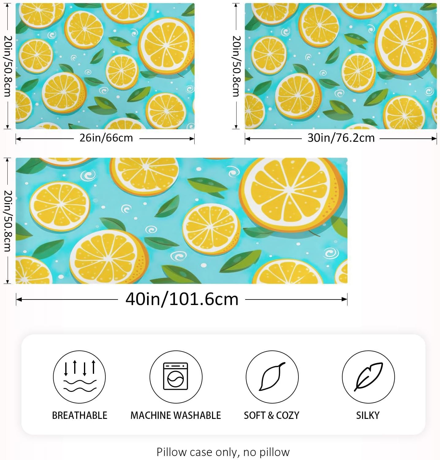 Lemons Yellow Satin Pillowcase for Hair and Skin Body Bedding Pillowcases Standard Size 20"X26" Similar to Silk Pillow Cases with Envelope Closure for Women