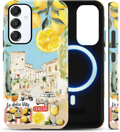 Summer Italian Vacation Lemon Collage Phone Case for Samsung Galaxy A16 5G Case Shockproof TPU and Hard PC Protective Compatible with MagSafe Designed Cover Funda for Samsung A16 6.7 Inch