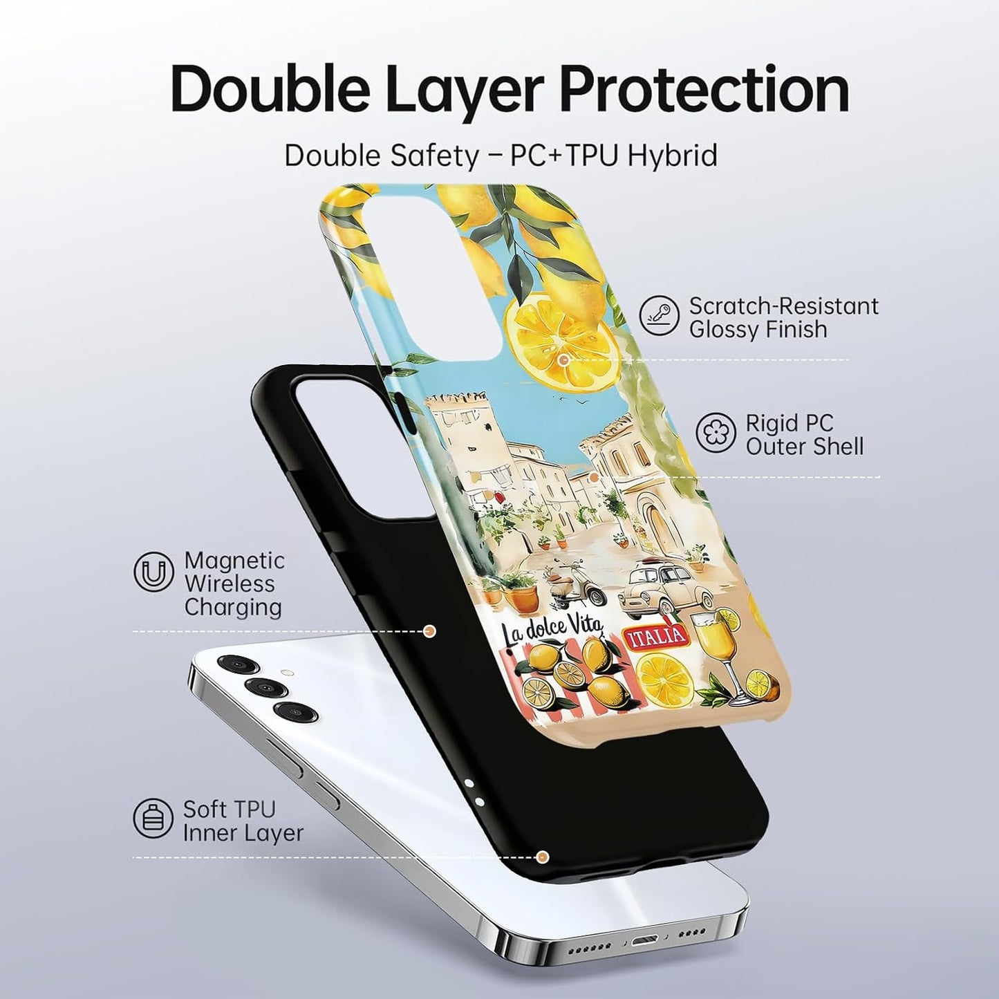 Summer Italian Vacation Lemon Collage Phone Case for Samsung Galaxy A16 5G Case Shockproof TPU and Hard PC Protective Compatible with MagSafe Designed Cover Funda for Samsung A16 6.7 Inch
