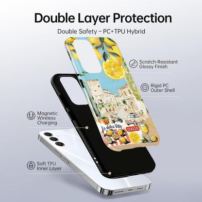Summer Italian Vacation Lemon Collage Phone Case for Samsung Galaxy A16 5G Case Shockproof TPU and Hard PC Protective Compatible with MagSafe Designed Cover Funda for Samsung A16 6.7 Inch