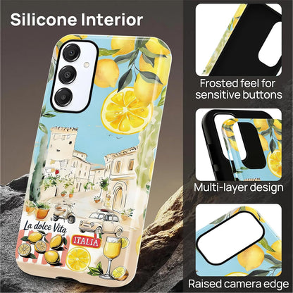 Summer Italian Vacation Lemon Collage Phone Case for Samsung Galaxy A16 5G Case Shockproof TPU and Hard PC Protective Compatible with MagSafe Designed Cover Funda for Samsung A16 6.7 Inch