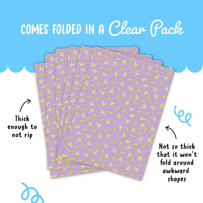 Purple Gift Wrap - 6 Sheets of Birthday Wrapping Paper - Yellow Bananas - For Men Women Kids - Recyclable