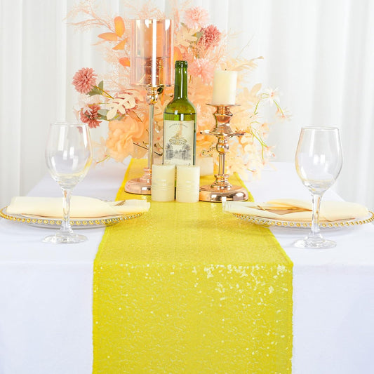Yellow Table Runners Pack of 2 Sequin Table Runner 12inx108in Baby Birthday Decorations Dining Table-Runner 108 Inches Long Party Table Cloth Modern Style Wedding Decoration