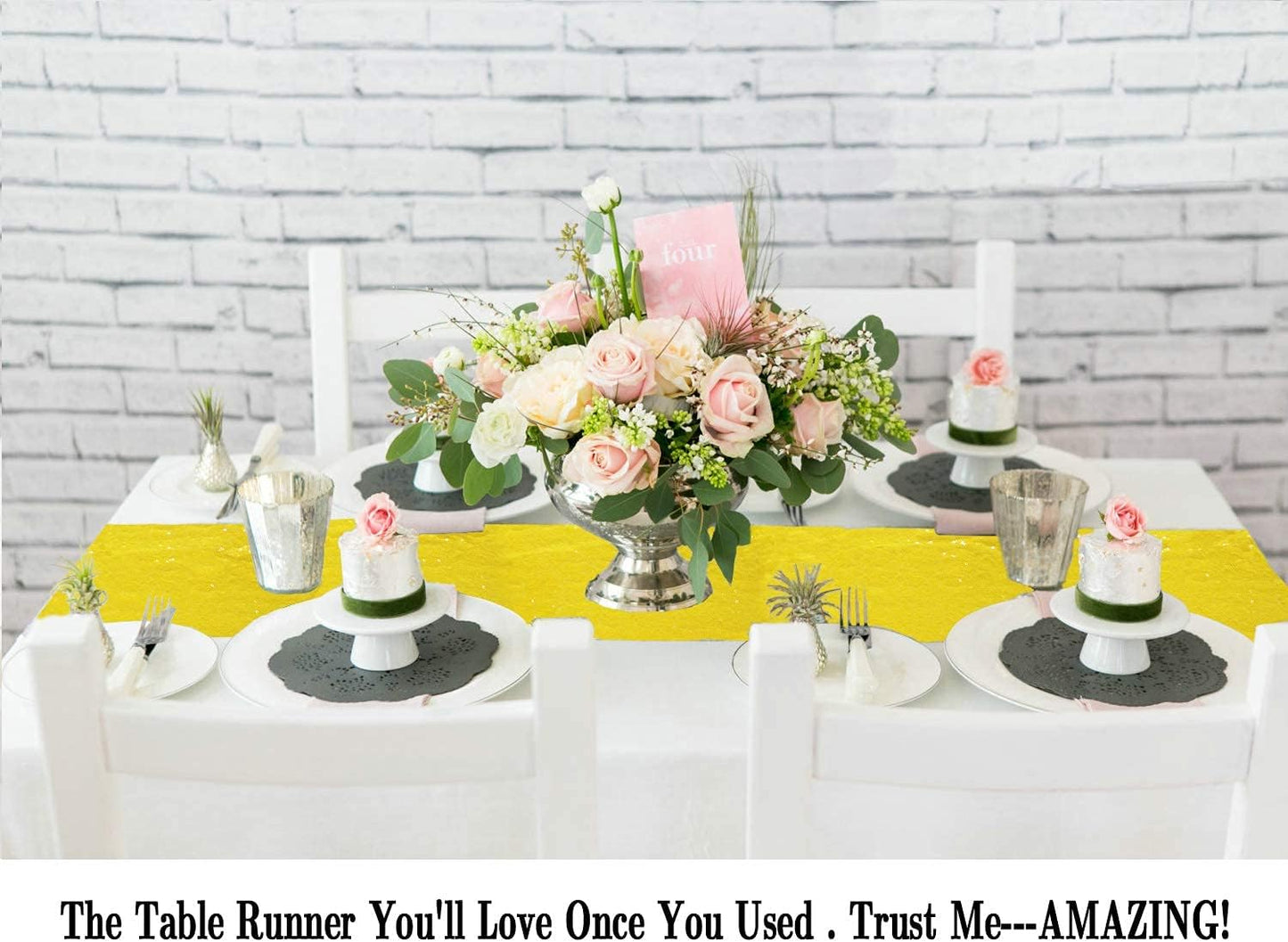 Yellow Table Runners Pack of 2 Sequin Table Runner 12inx108in Baby Birthday Decorations Dining Table-Runner 108 Inches Long Party Table Cloth Modern Style Wedding Decoration